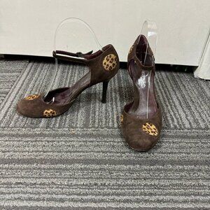 Via Spiga brown suede hair on hide cheetah spots closed toe heels